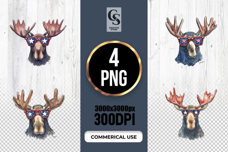 Patriotic Moose Watercolor Clipart PNG