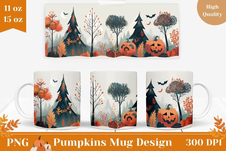 Pumpkins Mug Wrap Design, Halloween Mug Sublimation Design