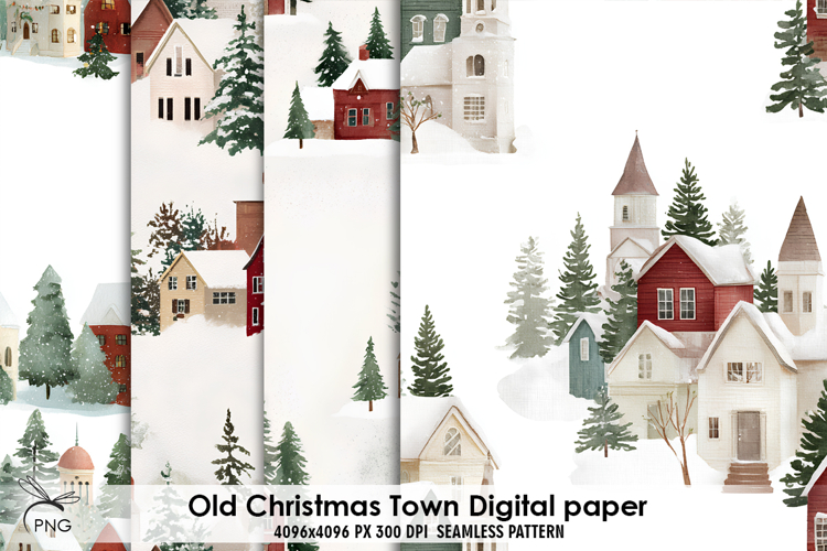 Old Christmas Town digital paper, background clipart
