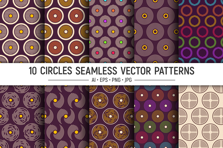10 circles shapes seamless vector patterns