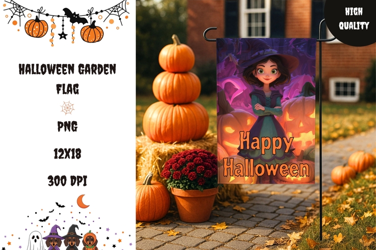 3D Halloween Witch Garden Flag, Happy Halloween Print