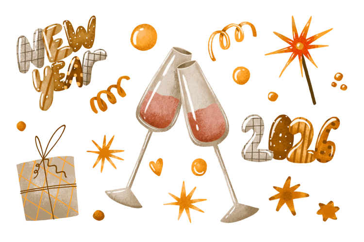 2026 New Year Eve Clipart. Christmas illustrations