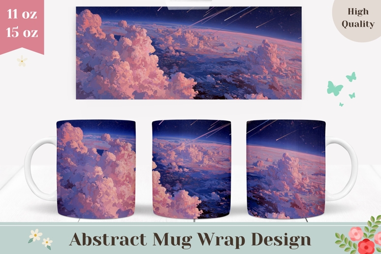 Sky Mug Wrap, Pink Clouds Mug Template, Galaxy Mug Design
