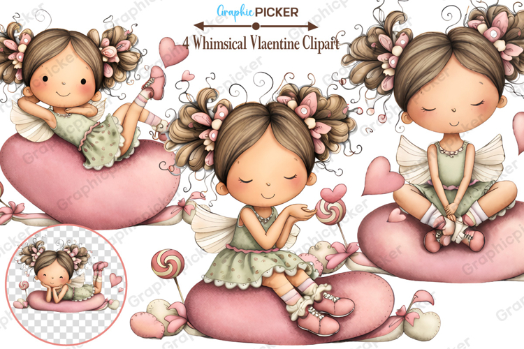 Whimsical Valentine Fairy Clipart, Valentines Day PNG