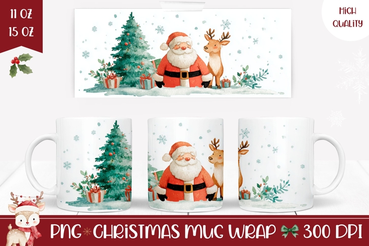 Cartoon Santa Claus Mug Design, Cute Christmas Mug Template