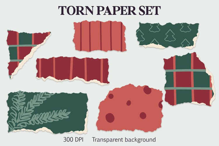Christmas Plaid and Tree Torn Paper ripped paper example image 1