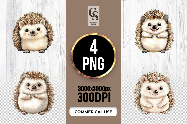 Smiling Hedgehog Watercolor Clipart PNG
