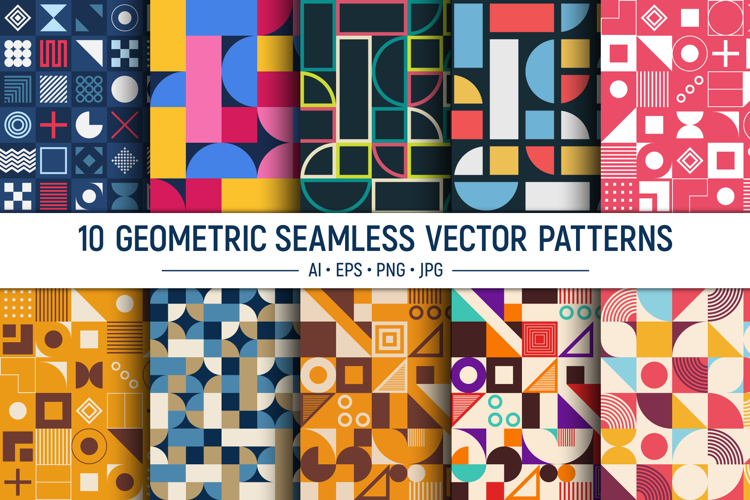 10 colorful geometric seamless vector patterns