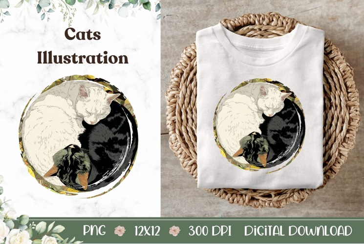 Cartoon Cats Illustration, Yin Yang Cats PNG, Animals PNG