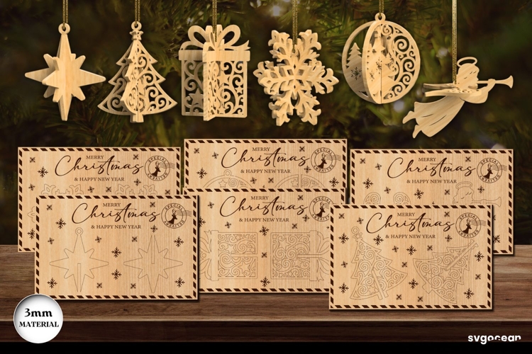 3D Christmas Cards Ornament SVG Bundle | Laser Cut | SVG