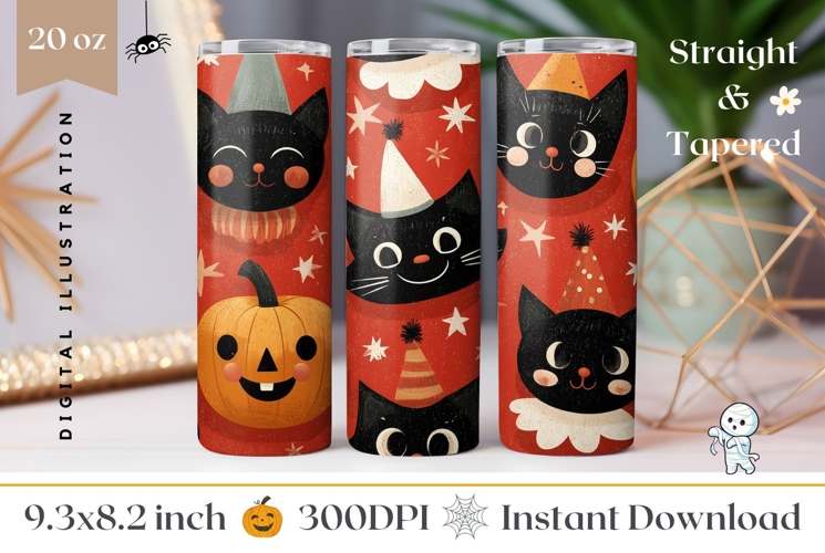 Cartoon Halloween Cats Tumbler, Cute Halloween Tumbler Print