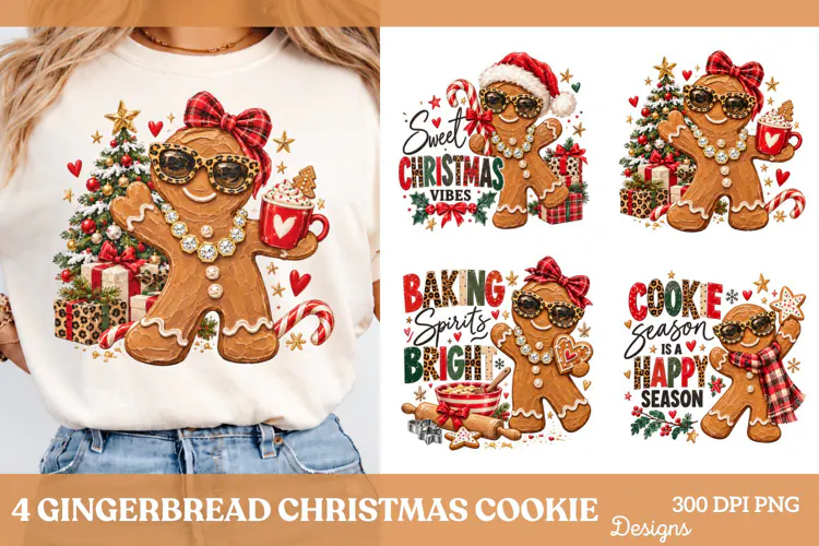 4 Gingerbread Christmas Shirt PNG Designs, 4 Girly Gingerbre
