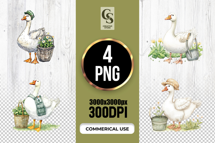Watercolor Gardening Goose Clipart Sublimation PNG