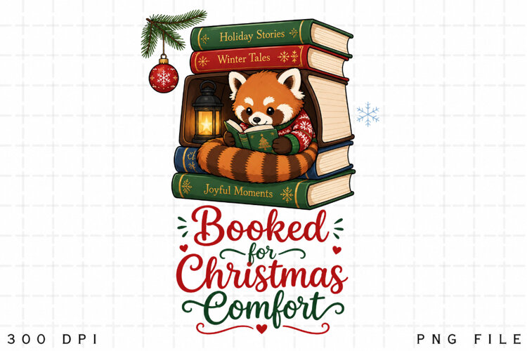 Christmas Red Panda PNG, Cozy Book Lover Christmas PNG, Read example image 1