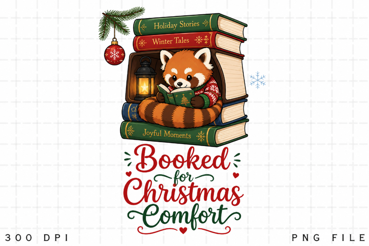 Christmas Red Panda PNG, Cozy Book Lover Christmas PNG, Read