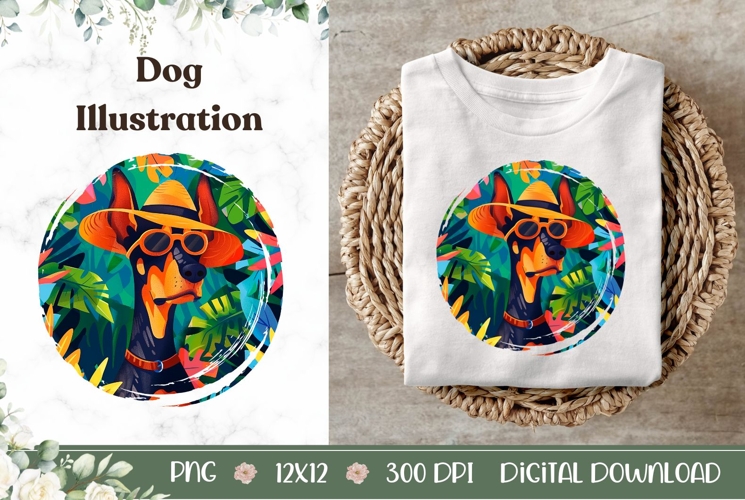 Summer Doberman Dog Illustration, Cartoon Doberman Dog PNG