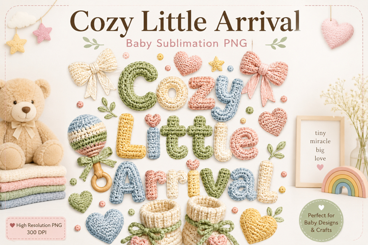 Cozy Little Arrival PNG, Pastel Baby Sublimation Clipart