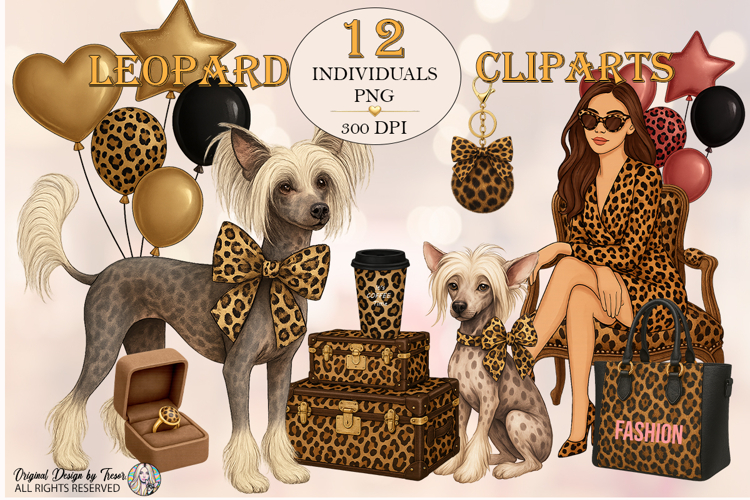 Leopard Dog Clipart PNG Bundle | 12 Fashion Elements