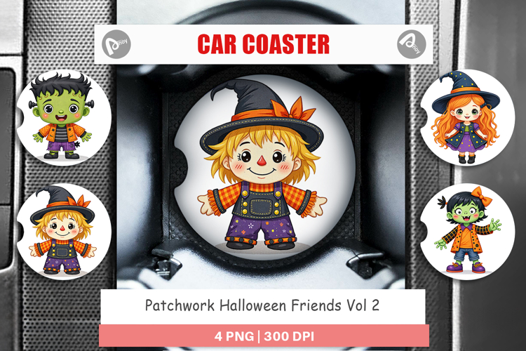 Car Coaster Patchwork Halloween Friends