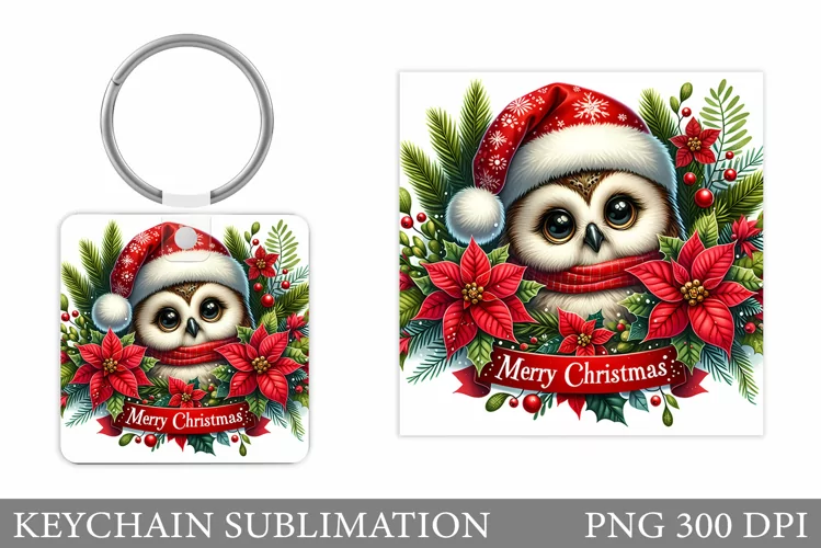 Cute Owl Keychain Design. Christmas Keychain Sublimation