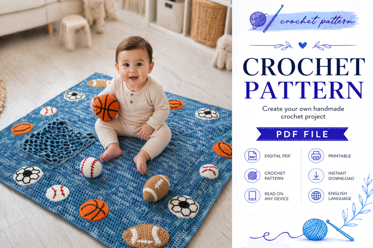 Sports Baby Blanket and Rattle Crochet Pattern PDF