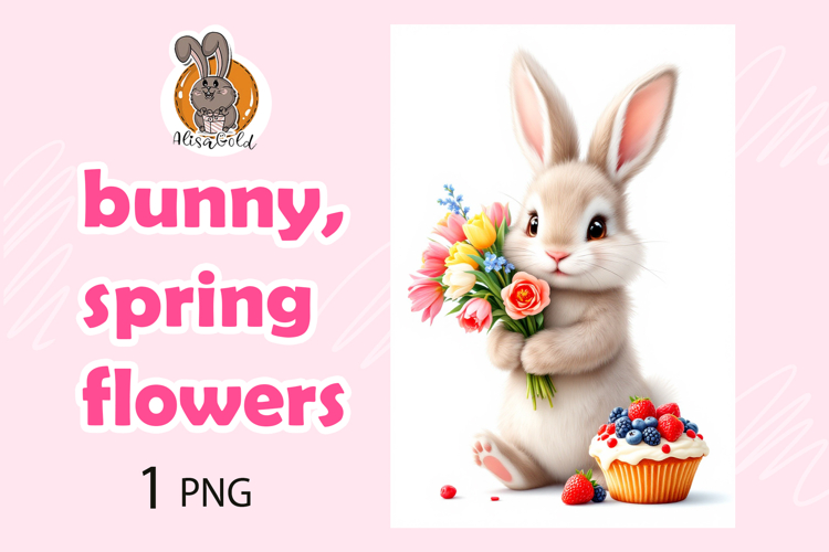bunny, spring flowers, cupcake