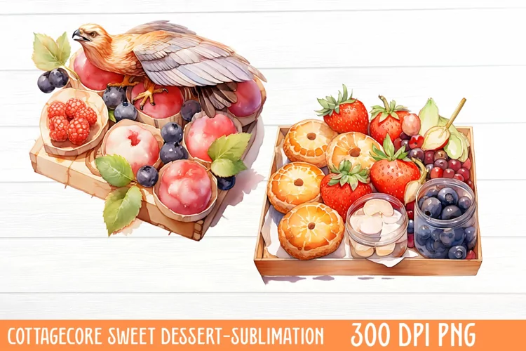 Cottagecore Sweet Dessert Sublimation, Watercolor Clipart