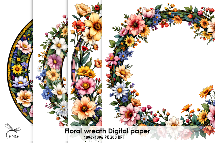 Floral wreath digital paper, background clipart