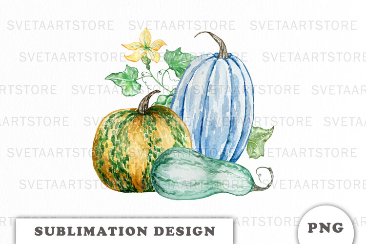 Watercolor Autumn Pumpkins png example image 1