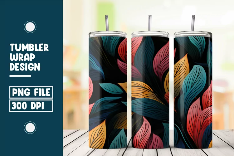 Colorful Abstract Leaves Tumbler Wrap Sublimation