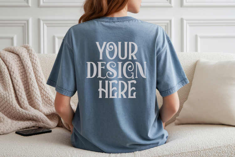 Chambray Comfort Colors C1717 Shirt Mockup, CC 1717 T-shirt