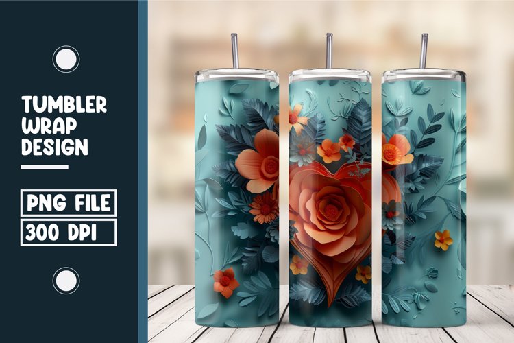 Heart Flower Tumbler Wrap Design