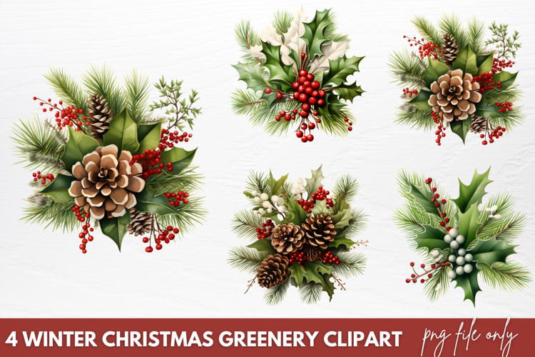Winter Christmas Greenery Clipart PNG