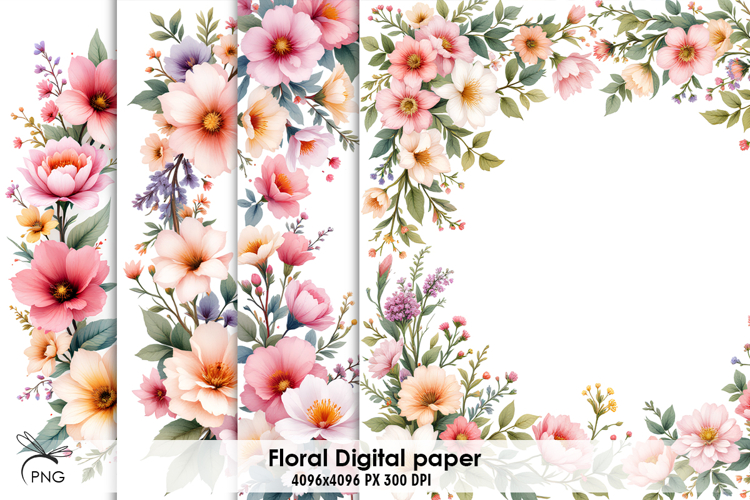 Floral digital paper, background clipart