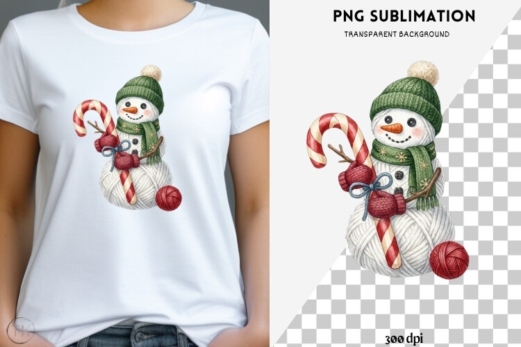 Yarn snowman png design for T-shirts example image 1
