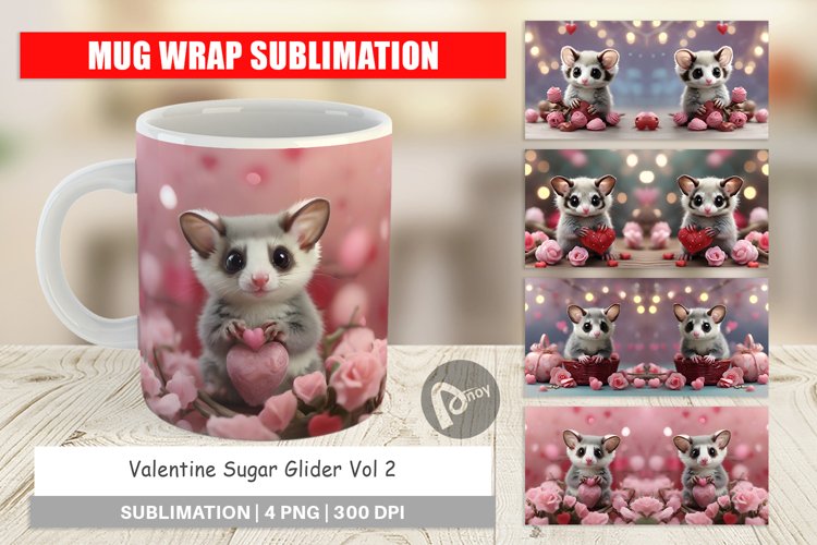 Mug sublimation design Valentine Sugar Glider