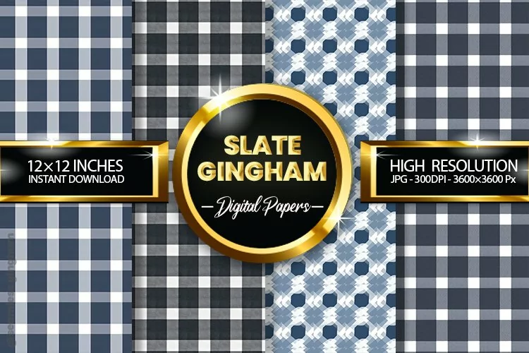 Slate Gingham Digital Papers 04 Variations
