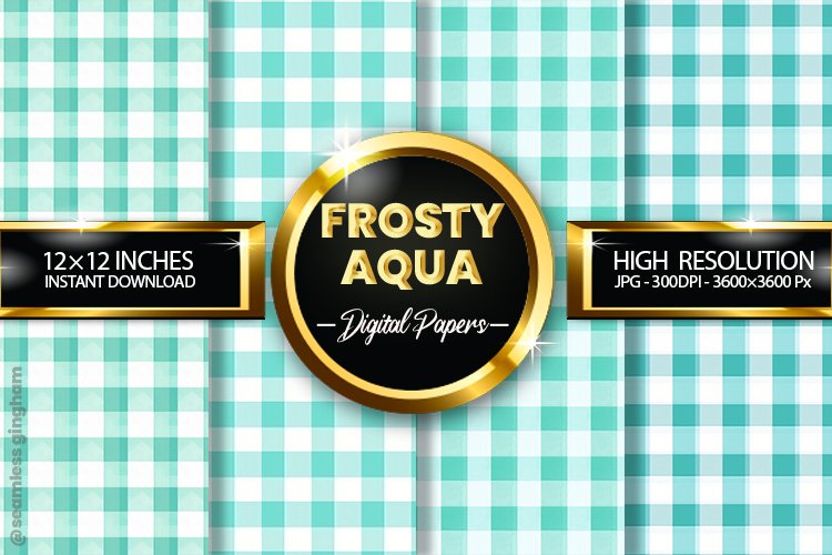 Frosty Aqua Gingham Digital Papers 04 Variations example image 1