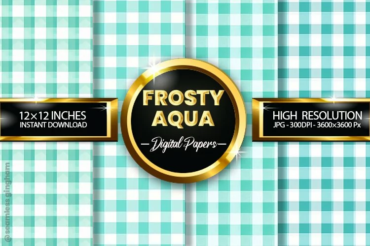 Frosty Aqua Gingham Digital Papers 04 Variations