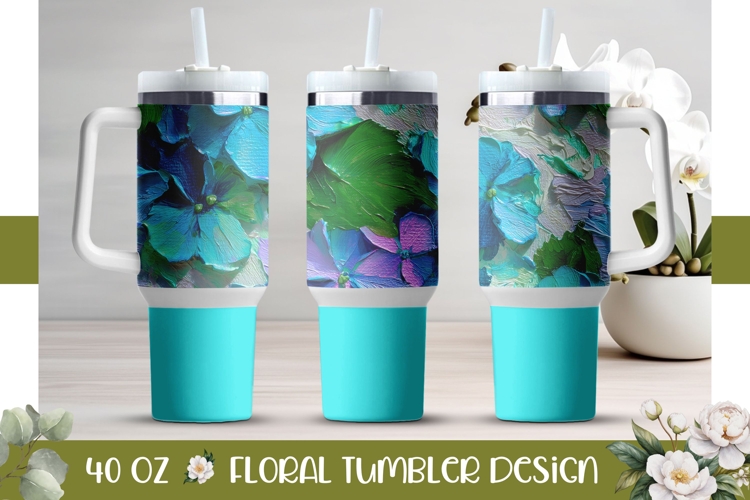 Blue Tumbler Wrap Design, Hydrangea 40 Oz Tumbler PNG