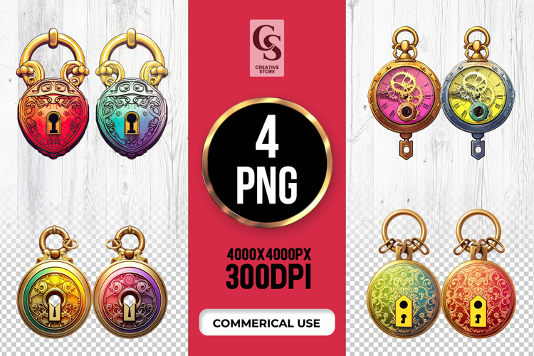 Vintage Decorative Padlocks Clipart Sublimation PNG