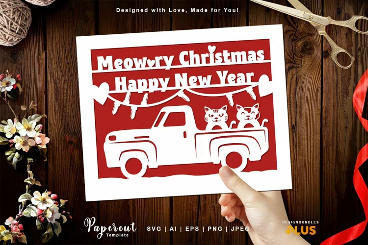 Meowry Christmas Happy New Year with Cats on Truck