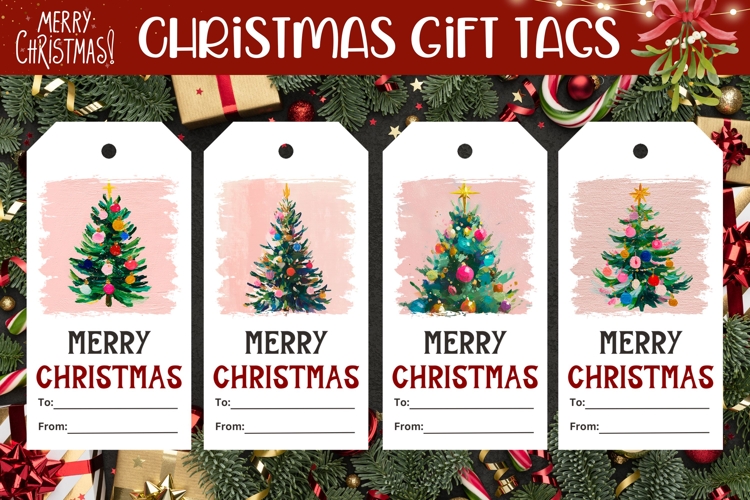 Pink Christmas Tree Gift Tags, Christmas Tags Printable