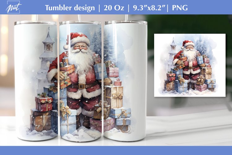 Retro Santa tumbler sublimation, Christmas tumbler wrap PNG