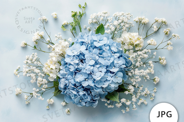 Blue Hydrangea Flowers Mockup JPG