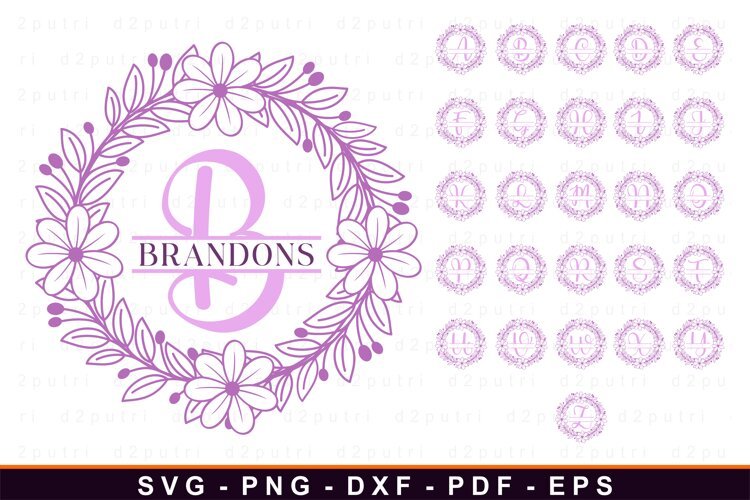 Flower alphabet Split monogram Letters SVG, Floral Font SVG example image 1