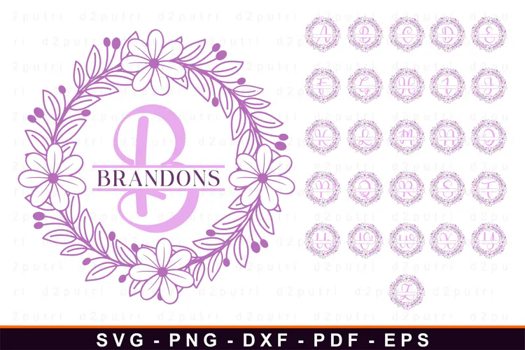 Flower alphabet Split monogram Letters SVG, Floral Font SVG