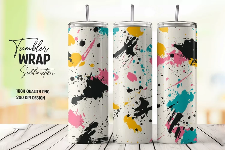 Colorful abstract splashes tumbler wrap sublimation design