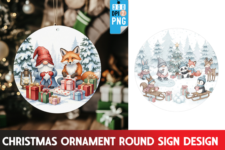 Christmas Ornaments Round Sign PNG, Christmas Round Sign PNG