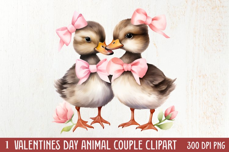 Valentines Day Animal Couple Clipart, Valentine Couple